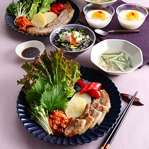 サムギョプサル＆韓国風温泉卵丼